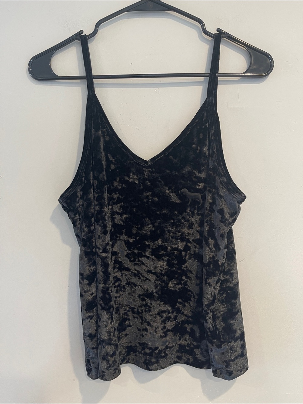 Crushed Velvet V-Neck Cami Tank - Black by VS Pink size M